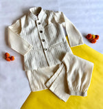 Load image into Gallery viewer, Boys Ivory Kurta Pajama &amp; Striped Nehru Jacket - CuddlesClothing