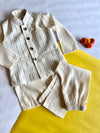 Off White Cotton Silk Jawahar Jacket Set for Kids