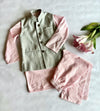 Grey Pink Combo Jawahar Jacket Kurta Set For Boys
