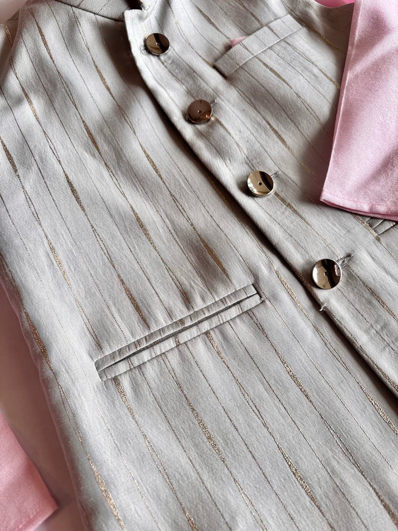 Boys Grey & Pink Silk 3-Pc Nehru Jacket Set - CuddlesClothing