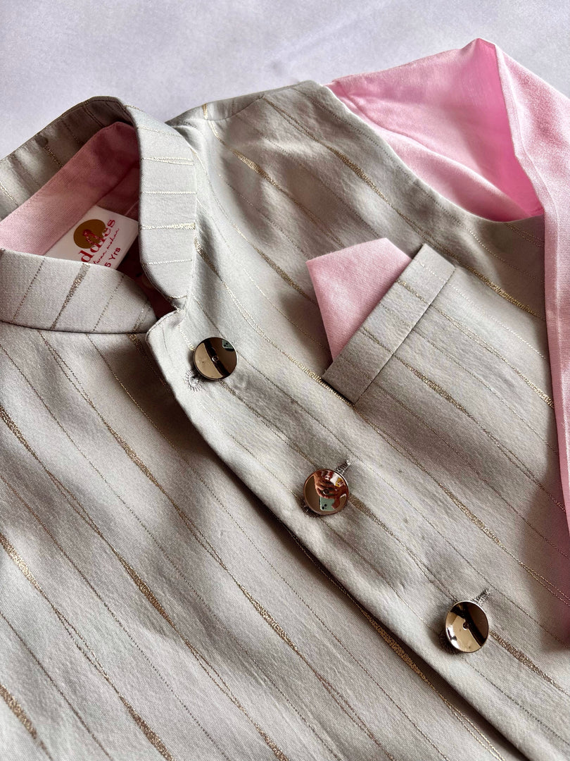 Boys Grey & Pink Silk 3-Pc Nehru Jacket Set - CuddlesClothing