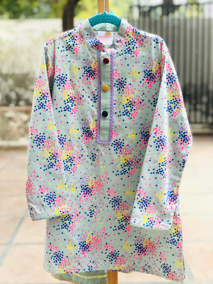 Vibrant Polka Splash Cotton Kurta Set for Boys - CuddlesClothing