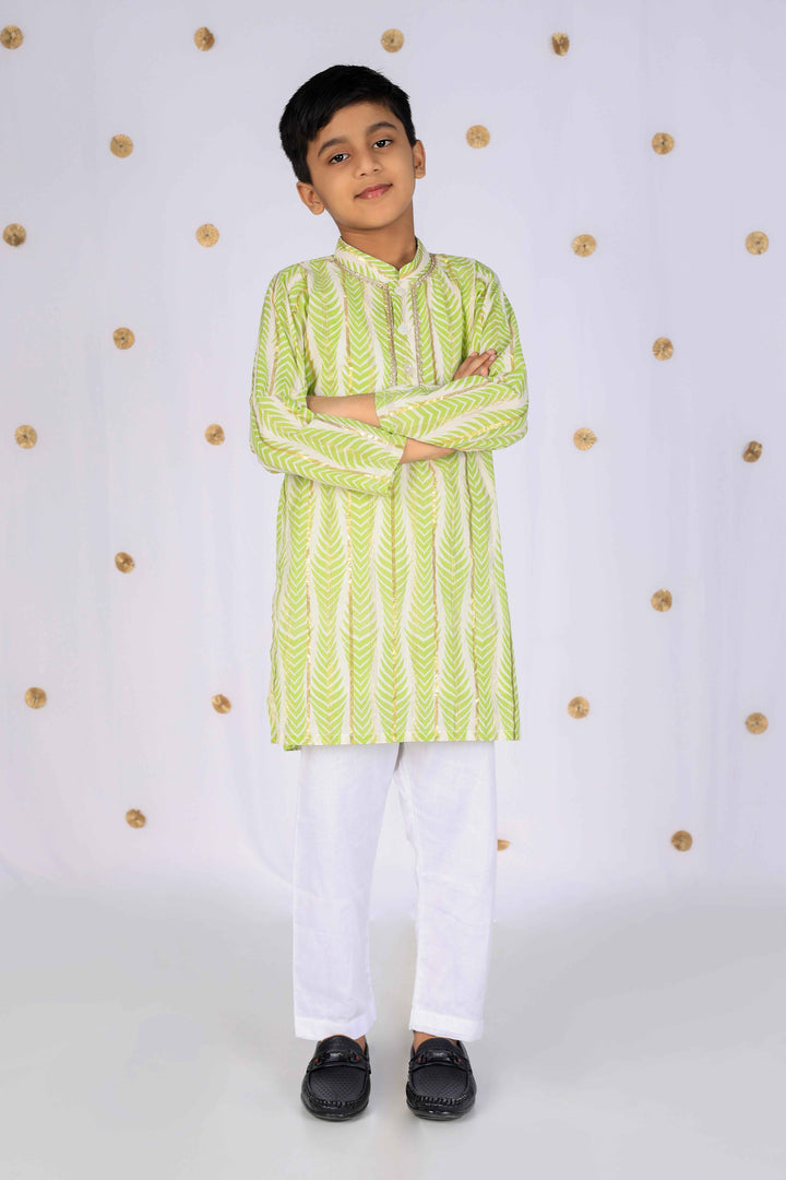 Boys Lime Green Chevron Kurta Set - CuddlesClothing