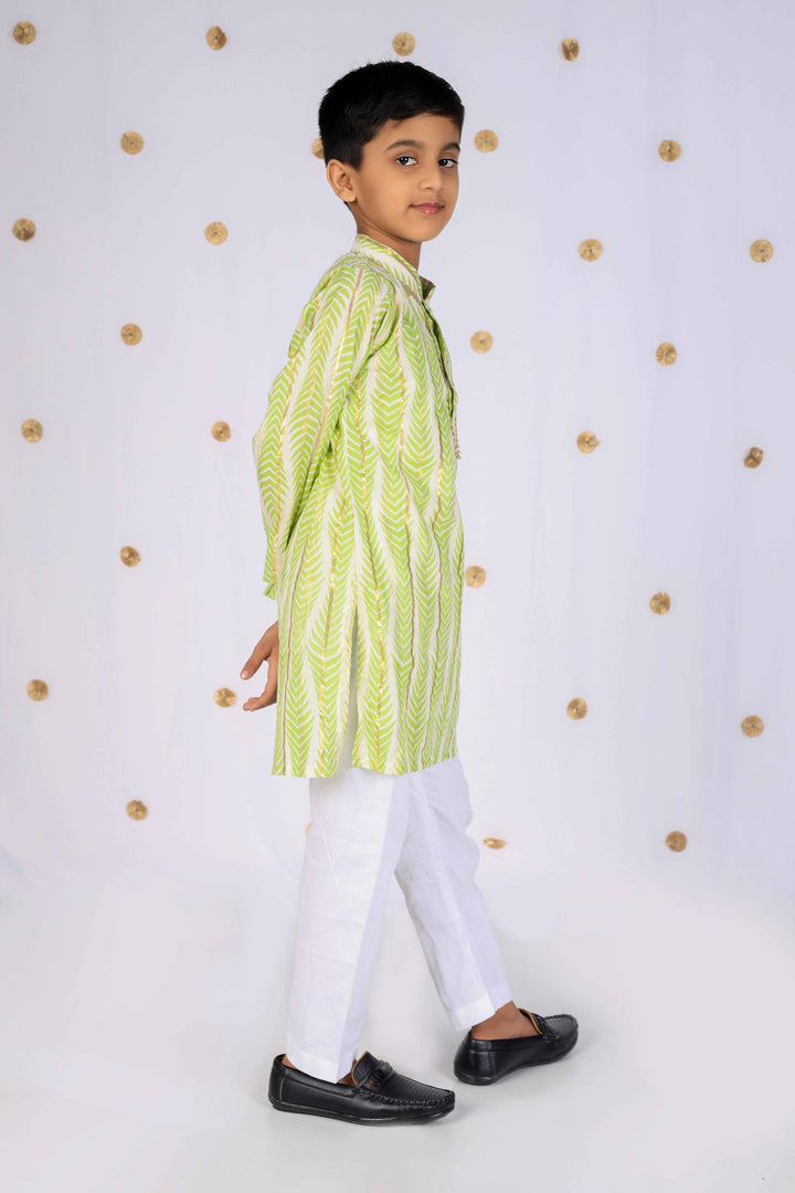 Boys Lime Green Chevron Kurta Set - CuddlesClothing