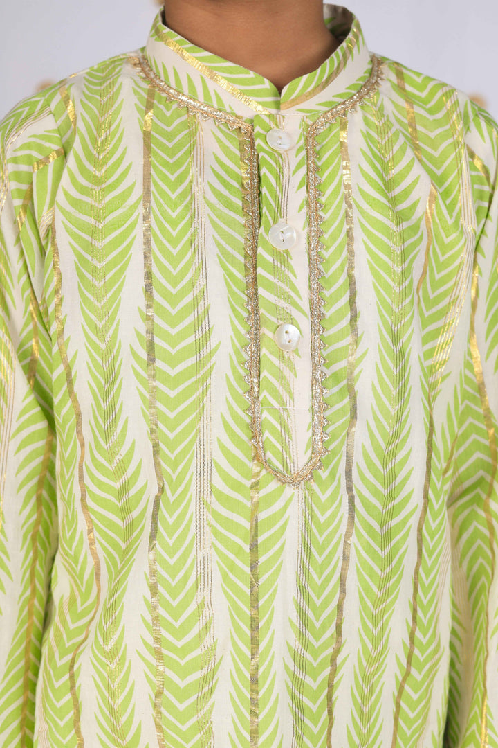 Boys Lime Green Chevron Kurta Set - CuddlesClothing