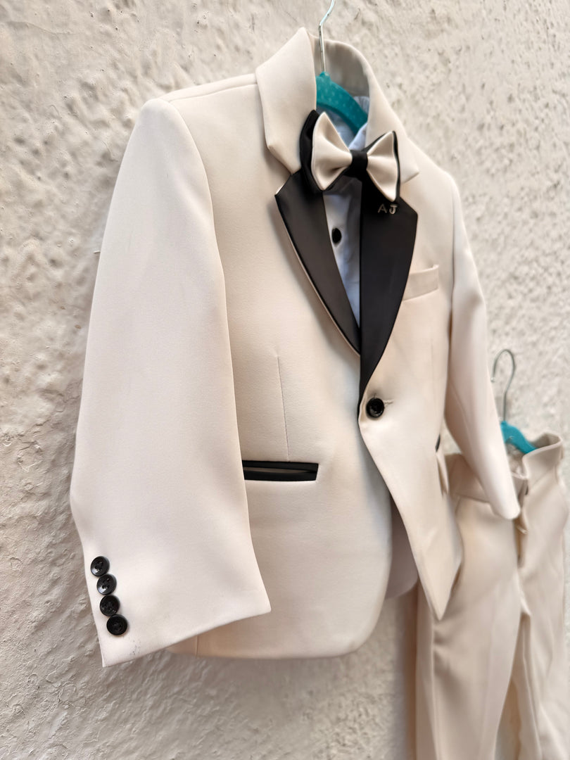 Boys' Beige Designer Tuxedo Suit - CuddlesClothing