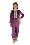 Girls Velvet Kurta Set With Salwar