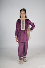 Load image into Gallery viewer, Girls Designer Velvet Salwar Kameez with Lace Details - CuddlesClothing