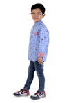 Blue Heart Printed Cotton Shirt For Boys