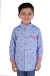Blue Heart Printed Cotton Shirt For Boys
