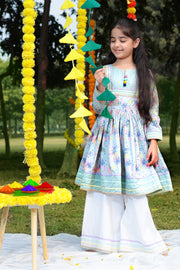 Girls Light Grey Cotton Kurta & Sharara Set - CuddlesClothing