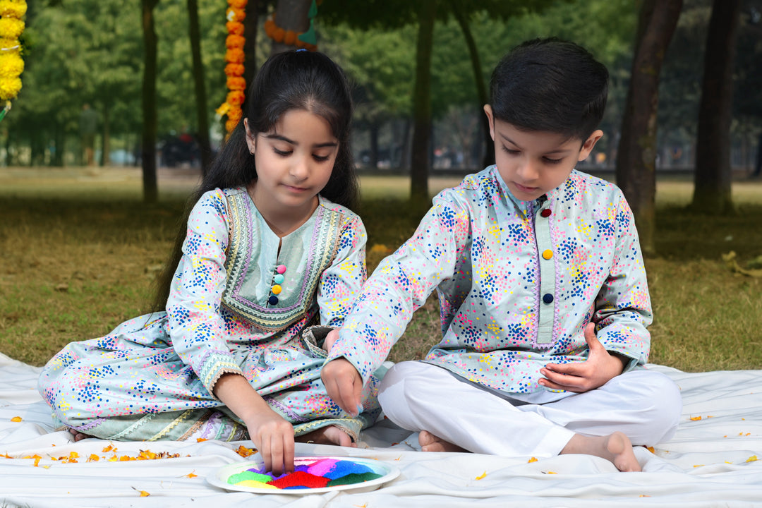 Vibrant Polka Splash Cotton Kurta Set for Boys - CuddlesClothing