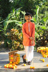 Radiant Orange Lehriya Ethnic Set with Dhoti For Boys