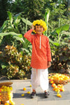 Radiant Orange Lehriya Ethnic Set with Dhoti For Boys