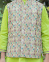 Stylish Ethnic Boys' Printed Cotton Silk Jacket Set with Kurta Pajama