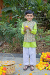 Stylish Ethnic Boys' Printed Cotton Silk Jacket Set with Kurta Pajama