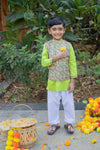 Stylish Ethnic Boys' Printed Cotton Silk Jacket Set with Kurta Pajama