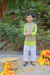 Stylish Ethnic Boys' Printed Cotton Silk Jacket Set with Kurta Pajama
