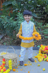 Boys' Floral Print Jacket Set with Cotton Satin Kurta Pajama