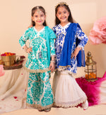 Load image into Gallery viewer, Girls' Turquoise Floral Sharara Set - CuddlesClothing