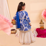 Load image into Gallery viewer, Girls' Blue Floral Kurta &amp; Ivory Garara - CuddlesClothing