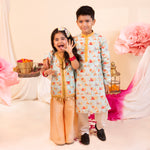 Load image into Gallery viewer, Nazakat Blue &amp; Peach Ethnic Co-ord Set Set For Girls - CuddlesClothing