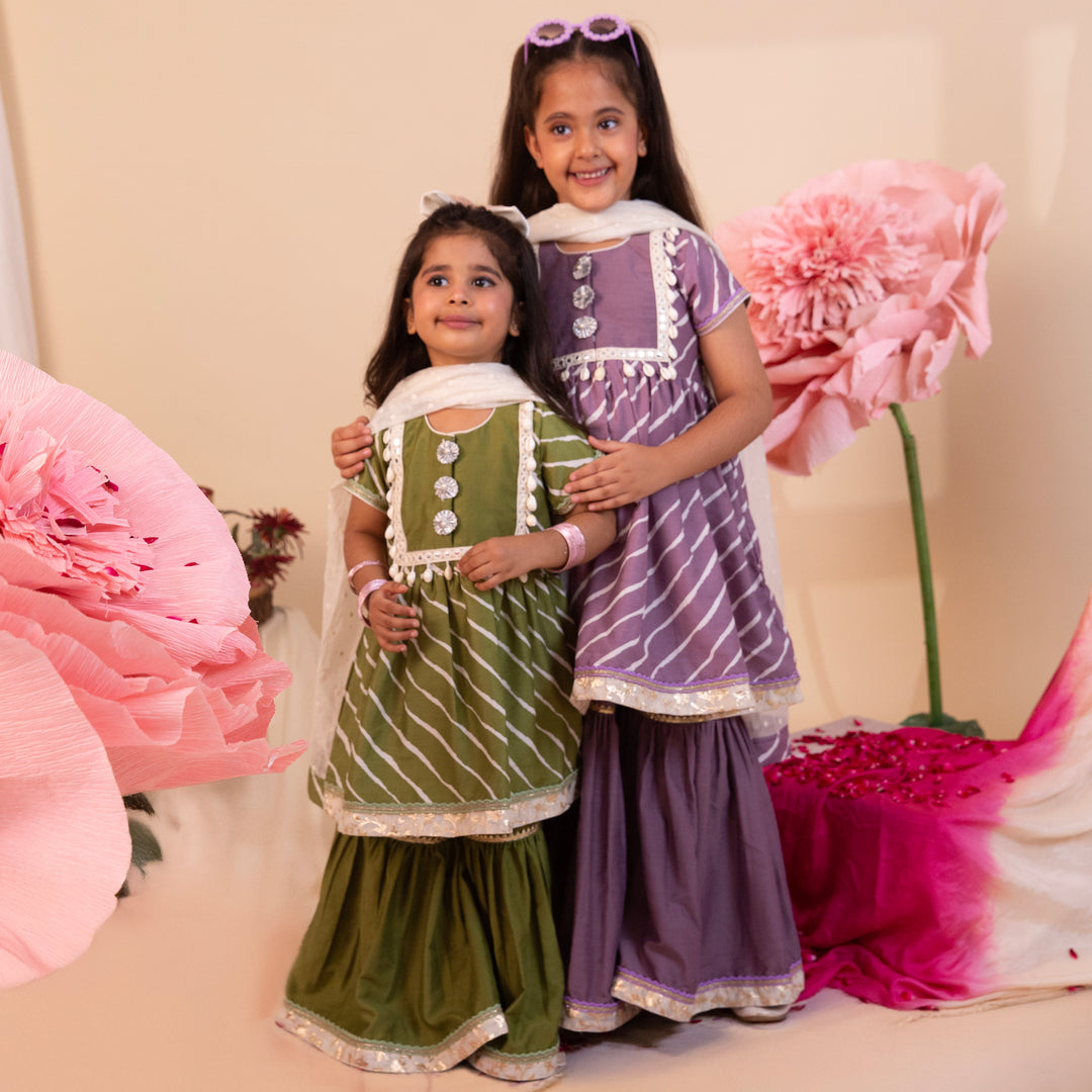 Girls' Purple Leheriya Sharara Set - CuddlesClothing
