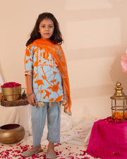 Girls' Blue & Orange Floral Salwar Kameez - CuddlesClothing