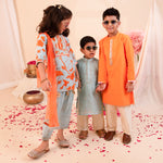 Load image into Gallery viewer, Girls' Blue &amp; Orange Floral Salwar Kameez - CuddlesClothing