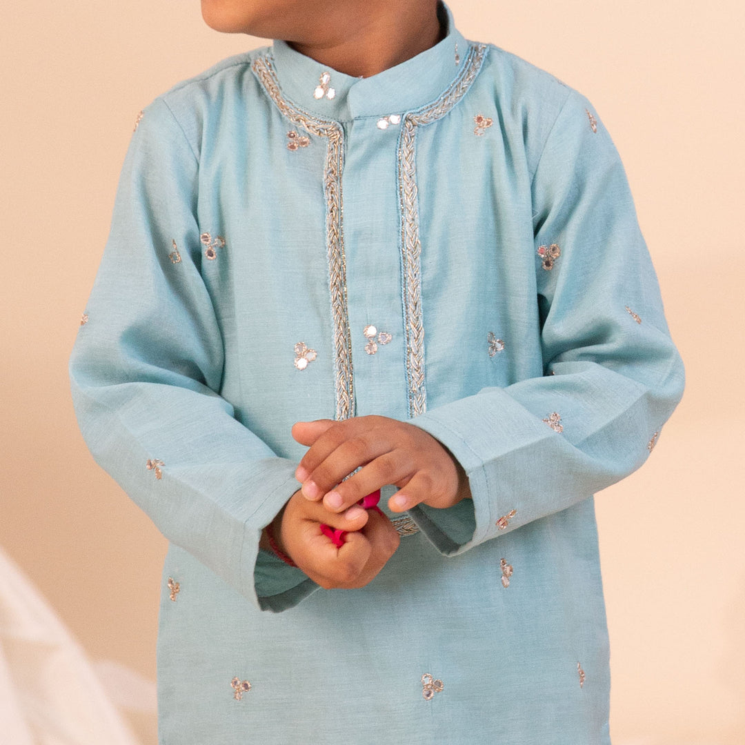 Boys' Pastel Blue Embroidered Kurta Pajama - CuddlesClothing