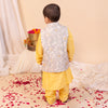 Boys' Floral Print Jacket Set with Cotton Satin Kurta Pajama