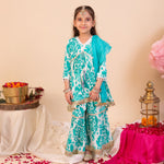 Load image into Gallery viewer, Girls' Turquoise Floral Sharara Set - CuddlesClothing
