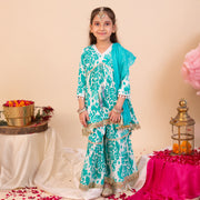 Girls' Turquoise Floral Sharara Set - CuddlesClothing