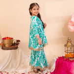 Load image into Gallery viewer, Girls' Turquoise Floral Sharara Set - CuddlesClothing
