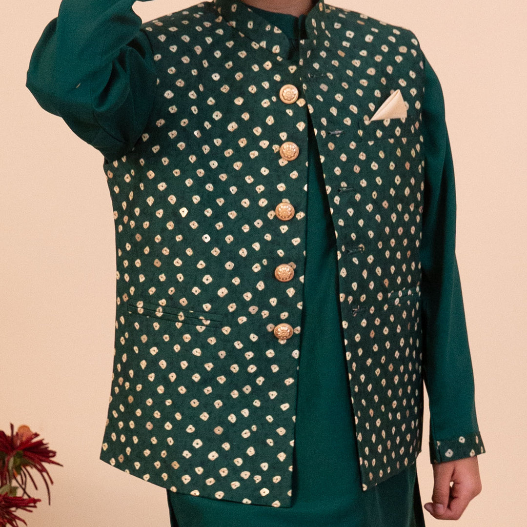 VrindRaaj-Green Bandhani Kurta Jacket Ensemble - CuddlesClothing