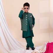 VrindRaaj-Green Bandhani Kurta Jacket Ensemble - CuddlesClothing