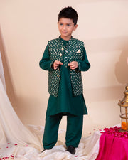 VrindRaaj-Green Bandhani Kurta Jacket Ensemble - CuddlesClothing
