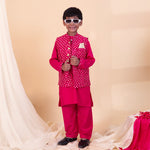 Load image into Gallery viewer, Bandhanraj – Pink Bandhani Print Nehru Jacket Set - CuddlesClothing