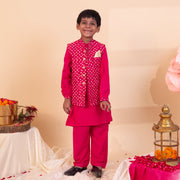 Bandhanraj – Pink Bandhani Print Nehru Jacket Set - CuddlesClothing