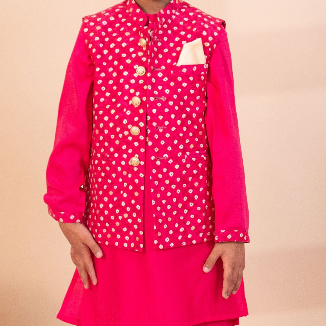 Bandhanraj – Pink Bandhani Print Nehru Jacket Set - CuddlesClothing
