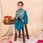 Rajkumaar-e-Teal Nehru Jacket Set For Boys - CuddlesClothing