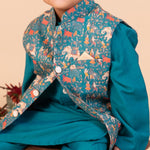 Load image into Gallery viewer, Rajkumaar-e-Teal Nehru Jacket Set For Boys - CuddlesClothing