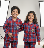 Load image into Gallery viewer, Santa &amp; Snowman Patch Checkered Flannel Nightsuit - CuddlesClothing