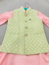 Green & Pink 3 Pc. Nehru Jacket Set For Boys