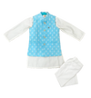Blue & White 3 pc Nehru Jacket Set For Kids