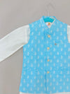 Blue & White 3 pc Nehru Jacket Set For Kids
