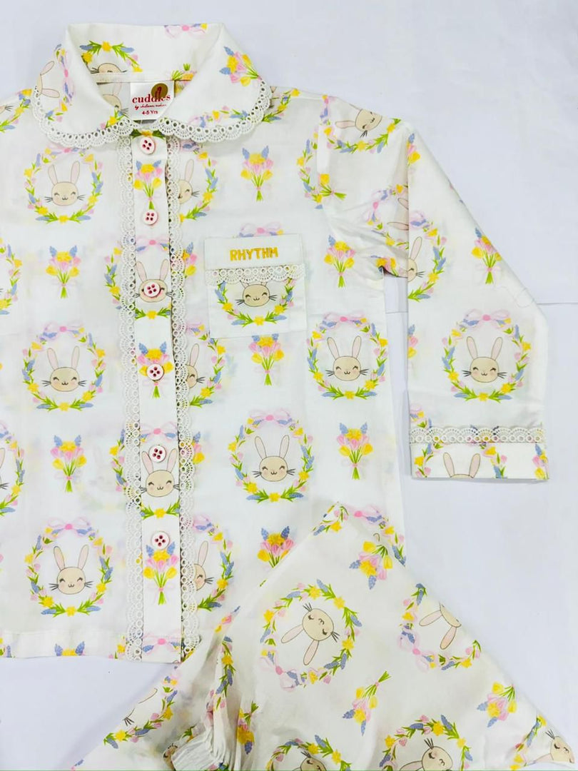 Bunny Print Cotton Nightsuit for Girls - CuddlesClothing
