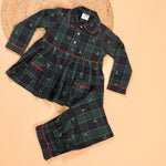 Load image into Gallery viewer, Girls Embroidered Green Plaid Flannel Nightsuit - CuddlesClothing