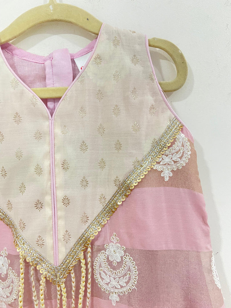 Pink Chanderi Embroidered Sharara Set for Girls