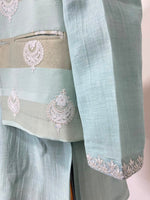 Load image into Gallery viewer, Mint Mul Chanderi Kurta Set with Embroidered Mul Chanderi Jacket